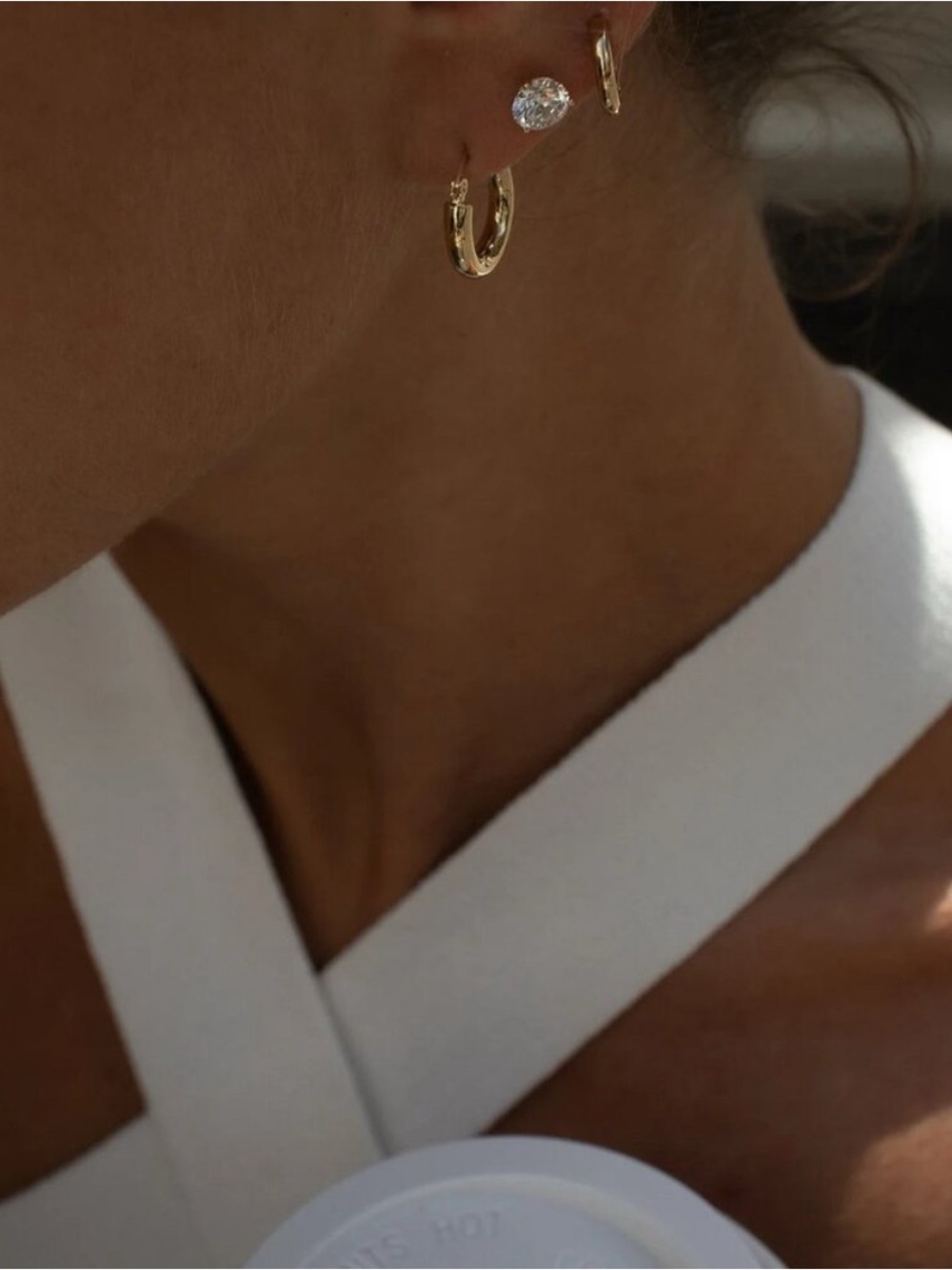 Minimal Gold Huggie Hoop Earrings - Women's Jewelry - Picture 2 of 3